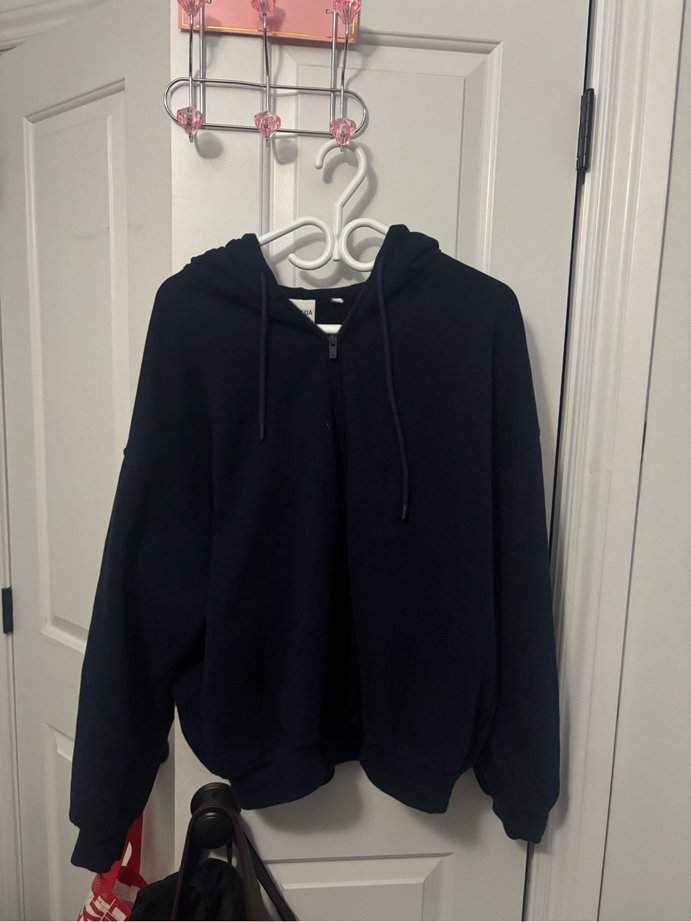Aritzia Oversized Navy Full-Zip Hooded Sweater